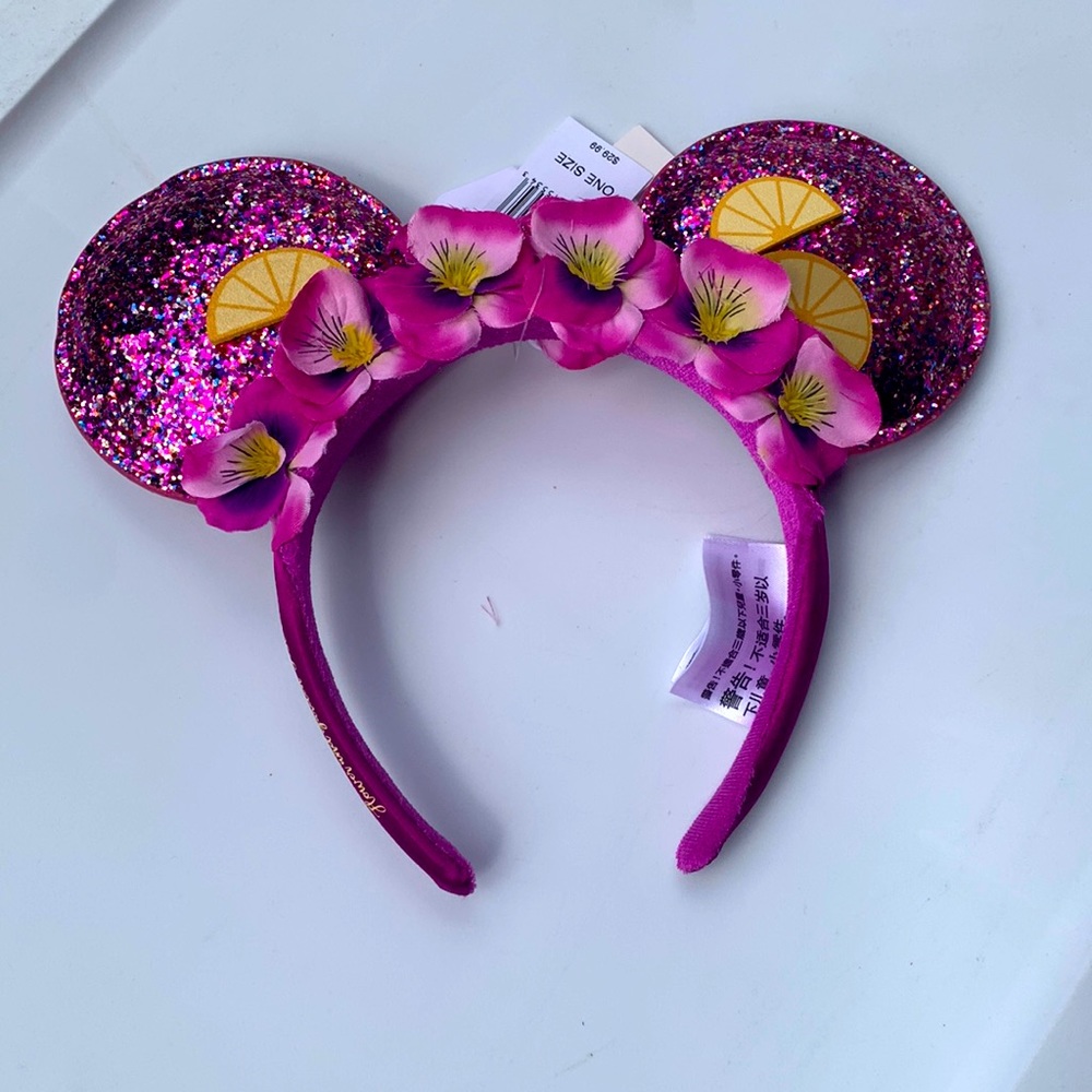 Disney Parks Minnie Ears purple Magenta Glitter with flowers